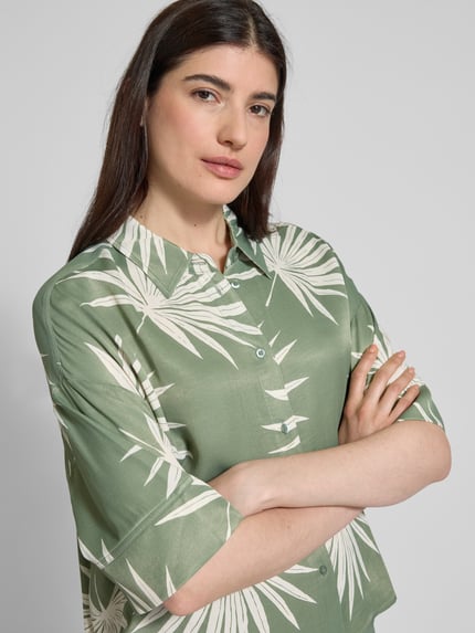 Oui Bluzka o kroju relaxed fit z wiskozy z obniżonymi ramionami Khaki 3