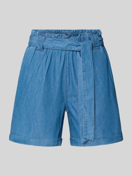 Produktfoto, Relaxed Fit Jeansshorts aus Baumwoll-Lyocell-Mix Modell 'BEA SMILLA' von Only in denimlook met strikceintuur, elastische boord, vaste omslag en steekzakken