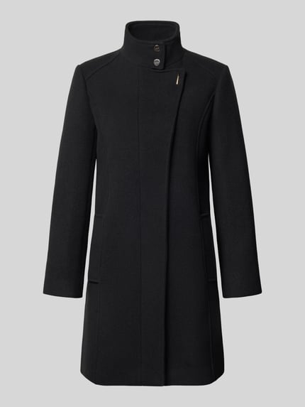 Produktfoto, Slim Fit Mantel mit Stehkragen und Eingrifftaschen von Liu Jo White, Schwarz, Material-Mix mit Lanawoll-Anteil, glatte Struktur
