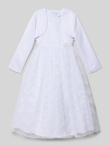 Happy Girls Kleid mit Stitchings und Taillenband Weiss 1