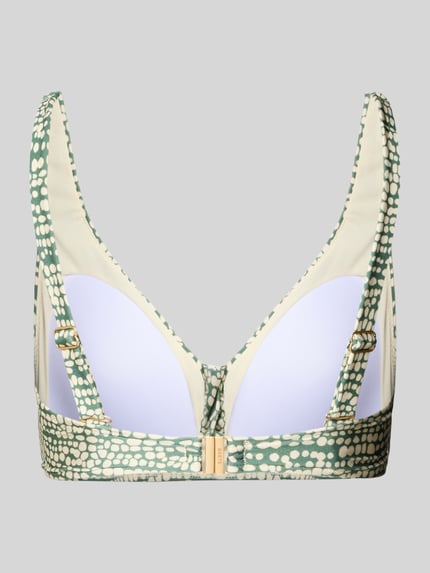 Produktfoto, Bikini-Oberteil mit V-Ausschnitt Modell 'Cascis' von Barts aus Material-Mix mit Stretch-Anteil, Multi Fit, Hakenverschluss, verstellbare Träger, grün-weißes Muster, glatte Textur.