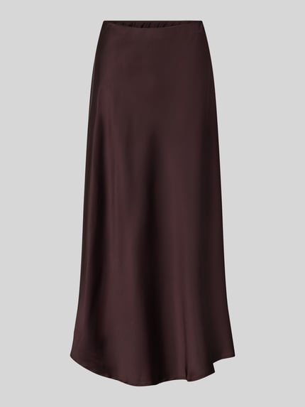 Produktfoto, Maxirock aus Satin Modell 'Ve44rona' von ZABAIONE in dunklem Braun, glatte Oberfläche, A-Linie, elastischer Bund, Damenmode