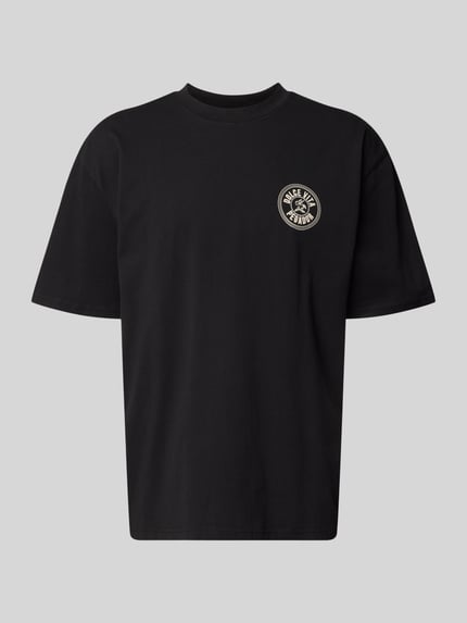Produktfoto, Oversized T-Shirt mit Label-Print von Pegador, schwarzes Herren T-Shirt aus Reine Baumwolle, Rundhalsausschnitt, Rückenlänge 72 cm bei Größe M