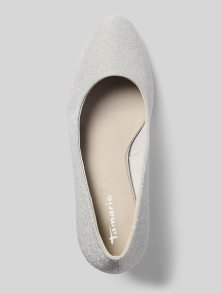 Productfoto, Pumps met kegelhak van Tamaris, zilverkleurig, unicolor glinsterend, afgeronde neus, fijn gestructureerde zool.