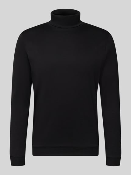Produktfoto, schwarzes Regular Fit Longsleeve aus reiner Baumwolle Modell 'Pima' von RAGMAN mit Rollkragen, glatte Textur