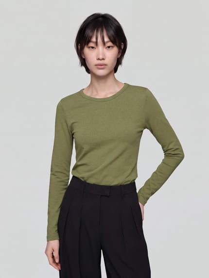 s.Oliver RED LABEL Longsleeve mit Rollsaum-Details Oliv 4