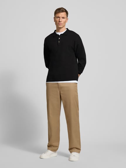 JACK & JONES Premium Sweter z dzianiny z kołnierzykiem polo model ‘BLABRADFORT’ Czarny 1