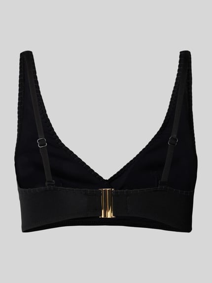 Produktfoto, Bikini-Oberteil mit abnehmbaren, verstellbaren Trägern von WATERCULT in Schwarz, Stretch-Material, Goldverschluss, glatte Textur