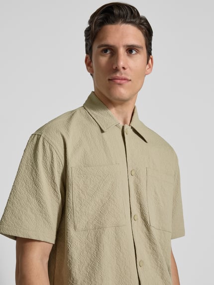 Jake*s Studio Men Regular Fit Freizeithemd mit Strukturmuster Taupe 3