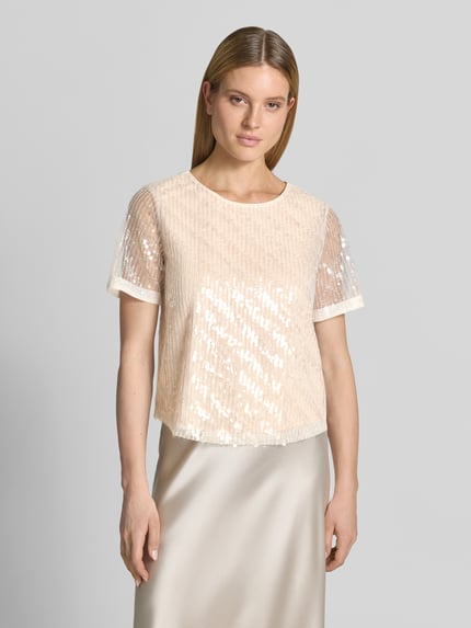 s.Oliver BLACK LABEL regular fit T-shirt met pailletten Wit - 4