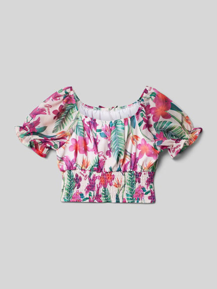 GUESS Cropped Blusenshirt mit Smok-Detail Pink 3