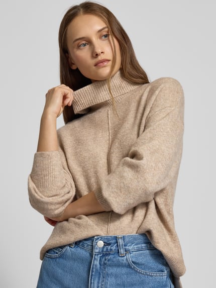 PIECES Regular Fit Rollkragenpullover mit Woll-Anteil Modell 'MALOU' Ecru 3