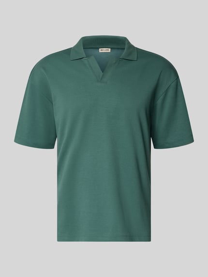 Produktfoto, Boxy Fit Poloshirt aus Baumwoll-Mix Modell 'CASPIAN AIRLEX' von Only & Sons in Uni-Optik, grün, Label Patch, kurzarm Jersey