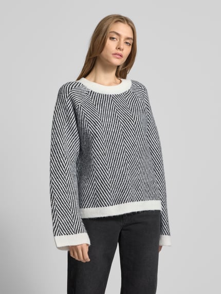 PIECES Regular Fit Strickpullover mit Wollanteil Modell 'OLENA' Metallic Black 4