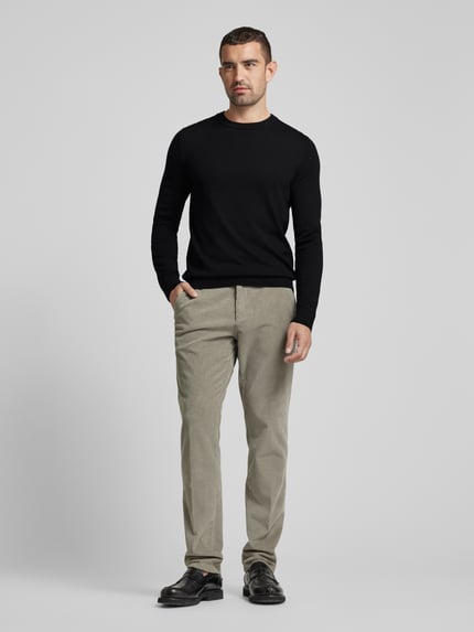 Selected Sweter z dzianiny z wełny merino z prążkowanymi wykończeniami model ‘TRAY’ Czarny 1