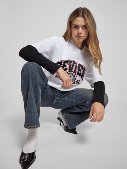 REVIEW T-Shirt mit Label-Print Weiss 3