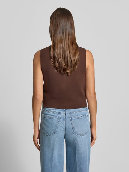 Jake*s Collection Mouwloos vest van viscosemix met ronde hals Donkerbruin - 5