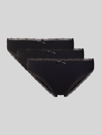 Produktfoto, Slip mit Schleifen-Detail im 3er-Pack van DORINA in zwart, kanten afwerking, nauwsluitende pasvorm, katoen-elastaanmix.