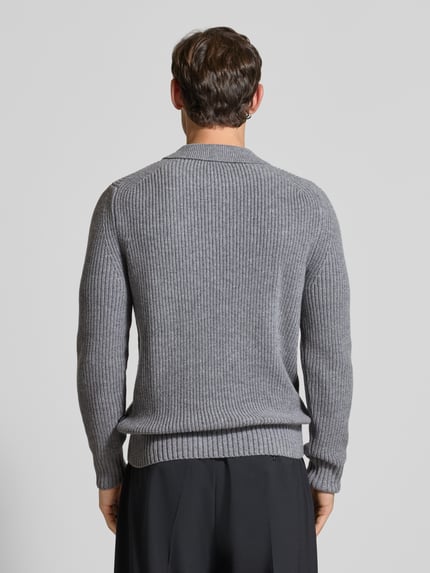 bugatti Strickpullover mit Umlegekragen und Knopfleiste Mittelgrau 5