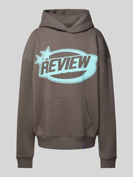 REVIEW Hoodie mit Label-Print Dunkelgrau 2