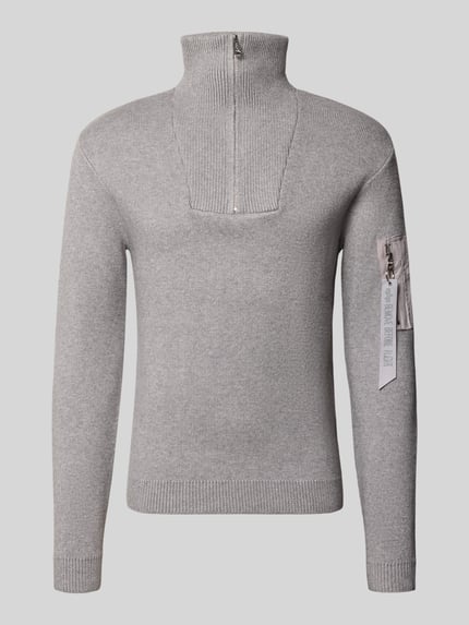 Alpha Industries Strickpullover aus Viskose-Mix mit Troyer-Kragen Hellgrau 1