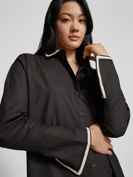 Jake*s Collection Knielanges Hemdblusenkleid mit durchgehender Knopfleiste Black 3