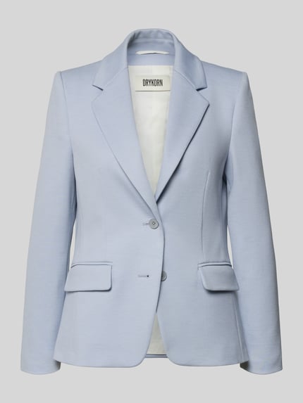 Produktfoto, Slim Fit Blazer mit Pattentaschen Modell 'BUNDREY' von Drykorn in Hellblau, Reverskragen, Knopfverschluss, glatte Textur, Damen, Rückenlänge 62 cm, Brustweite 43 cm, Ärmellänge 62 cm, Größe 36.