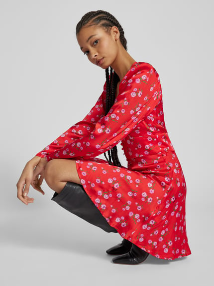 ROTATE Mini-jurk met all-over motief Rood - 3