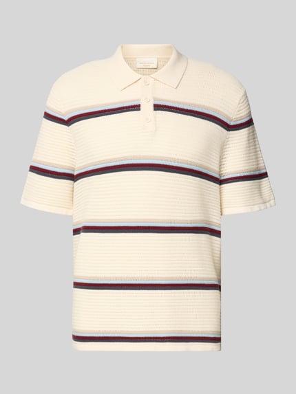 Produktfoto, regular fit heren poloshirt van puur katoen model 'MAINE' met streepmotief en knoopsluiting van Jack & Jones, ruglengte maat M 70 cm