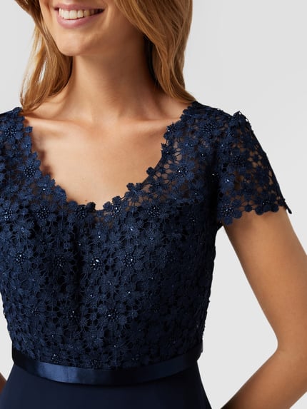 LUXUAR FASHION Cocktailkleid mit Ziersteinen und floralen Stickereien Dunkelblau 3