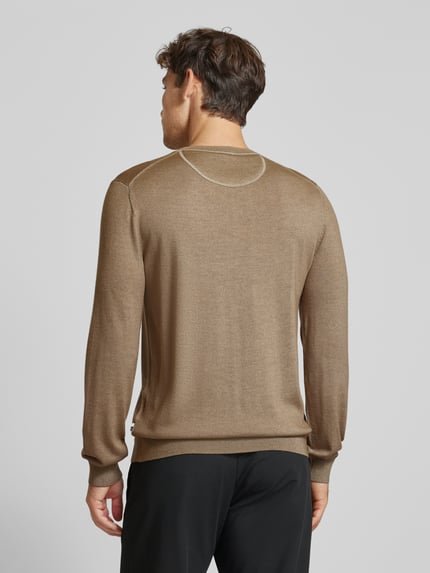 OLYMP Level 5 Slim fit gebreide pullover met ronde hals Beige - 5