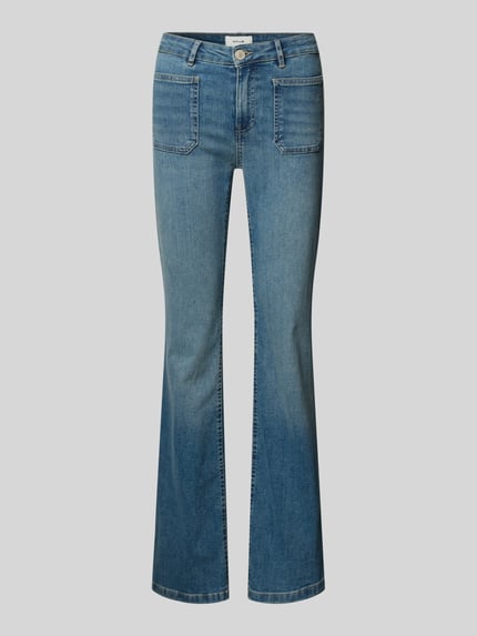 Produktfoto, Flared Jeans mit Knopfverschluss von OPUS aus blauem Baumwoll-Mix mit Stretch, sichtbare Taschen, strukturierte Denim-Optik