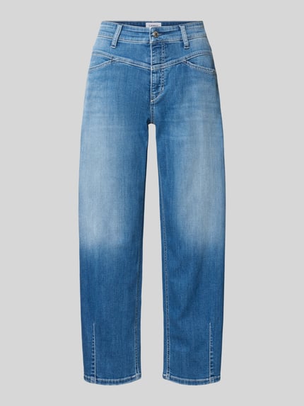 Produktfoto, Barrel Fit Jeans aus Baumwoll-Mix Modell 'ELIN' von CAMBIO in mittlerem Blau, sichtbare Nähte, glatte Textur, Damen Barrel Jeans von CAMBIO