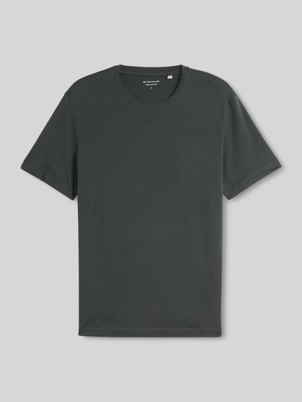 Tom Tailor Regular Fit T-Shirt aus reiner Baumwolle mit Logo-Stitching Oliv 2