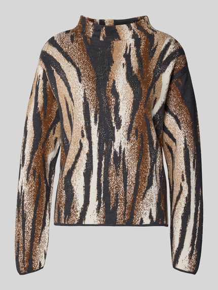 monari Gebreide pullover met opstaande kraag Donkerbruin - 2