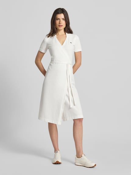 Lacoste Slim Fit Wickelkleid aus aus Baumwoll-Mix Offwhite 1