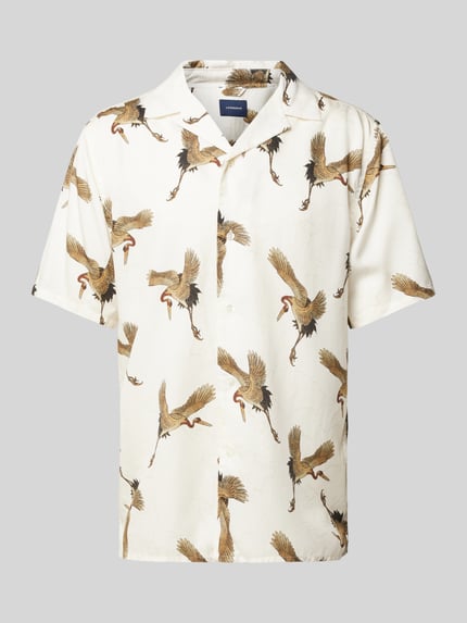 Lindbergh Modern fit vrijetijdsoverhemd met all-over motief, model 'Tencel' Offwhite - 2