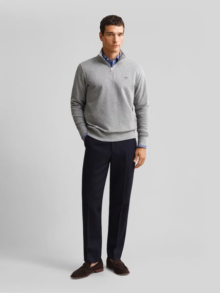 GANT Regular Fit Troyer aus Baumwoll-Mix Hellgrau 1