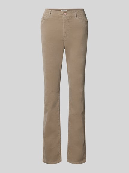 Produktfoto, Slim Fit Stoffhose aus elastischem Baumwoll-Mix von Christian Berg Woman in Beige, 5-Pocket-Design, glatte Textur