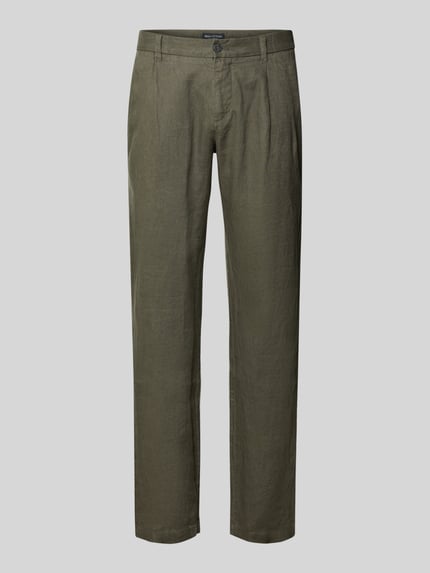 Produktfoto, Leinenhose Modell 'OSBY JOGGER PLEATS' von Marc O'Polo, zielony, krój tapered fit, jednobarwna, elastyczny pas, kieszenie, czyste len
