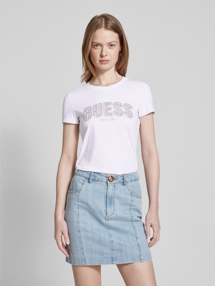 GUESS T-shirt z wyhaftowanym logo Jasnoniebieski 4