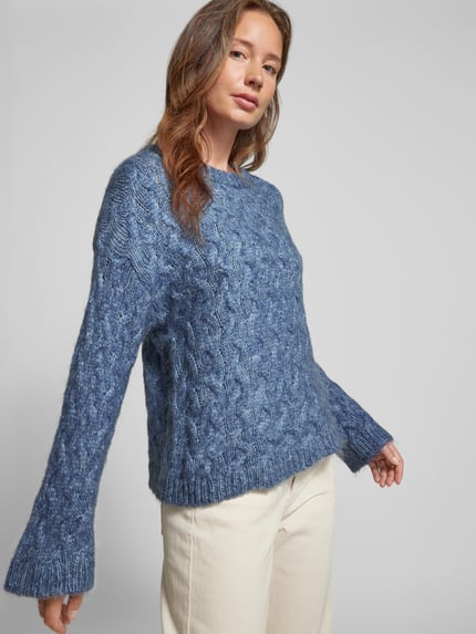 b.young Sweter z dzianiny ze ściegiem warkoczowym model ‘Omhu’ Niebieski 3