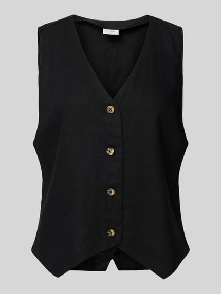 FREE/QUENT Leinenweste mit V-Ausschnitt Modell 'Lava' Black 2
