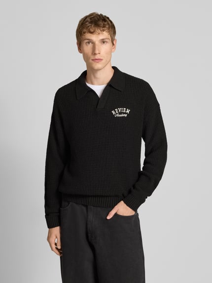 REVIEW Sweter z dzianiny z wyhaftowanym logo Czarny 4