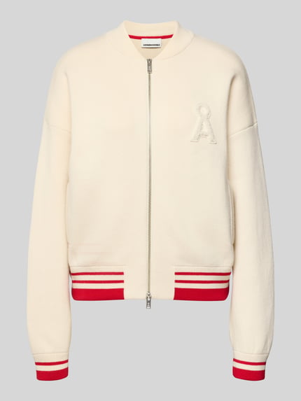 Produktfoto, Oversized Bomberjacke aus Baumwoll-Mix mit Woll-Anteil Modell 'ICONIC A' von Armedangels, Optik: Unifarben, College-Kragen, Zweiwege-Reißverschluss, Logo-Stitching, Langarm, Ärmelabschluss und Rumpfabschluss: Gerippt, seitliche Eingrifftaschen, Materialverarbeitung: Rippstrick