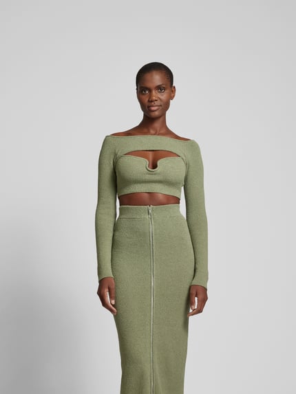 Nanushka Cropped longsleeve in riblook Groen - 4