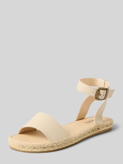 Produktfoto, Sandalette aus Leder Modell 'NIMES' von Espadrij, dames sandaaltjes van echt leer met doornsluiting, rubberzool, hakhoogte maat 40: 2 cm, schachthoogte: 10 cm, schachtbreedte: 9 cm, beige kleur, natuurlijke textuur, productopname