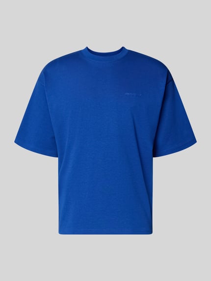 Produktfoto, Oversized T-Shirt mit Logo von REVIEW, Herren T-Shirt aus reiner Baumwolle, Rundhalsausschnitt, kräftiges Blau, Oversized-Fit