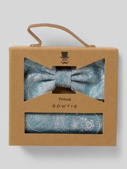 Prince Bowtie Fliege und Einstecktuch im Set aus reiner Seide Petrol 1