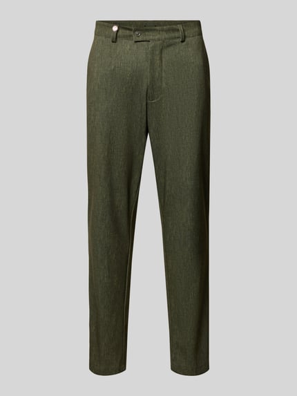 Produktfoto, Hose mit Gesäßtaschen Modell 'Orlando' von CG - Club of Gents aus grünem Material-Mix mit Viskose-Anteil, Regular-Fit, Größe 50, Bundweite 46 cm, Innenbeinlänge 78 cm, glatte Textur, klar erkennbare Linien.